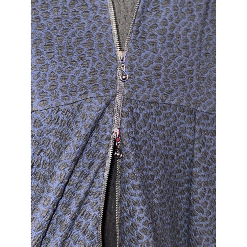 Samuel Dong Black and Navy Cheetah‎ Print Collared Dbl Zipper Coat Dress SZ Lg - Picture 7 of 16